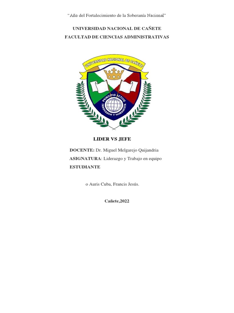 Jefe Vs Lider Practica Unidad Uno Liderazgo Pdf Liderazgo