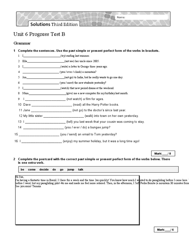 Unit 6 Progress Test B Solutions | PDF