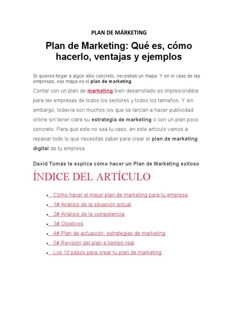Cómo Crear un Plan de Marketing Efectivo | PDF | Marketing | Análisis FODA