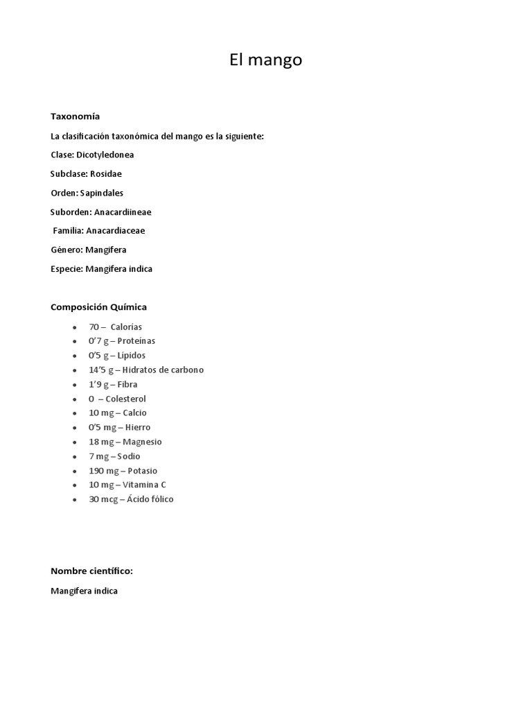 Taxonomía y beneficios del mango | PDF | Mango | Hoja