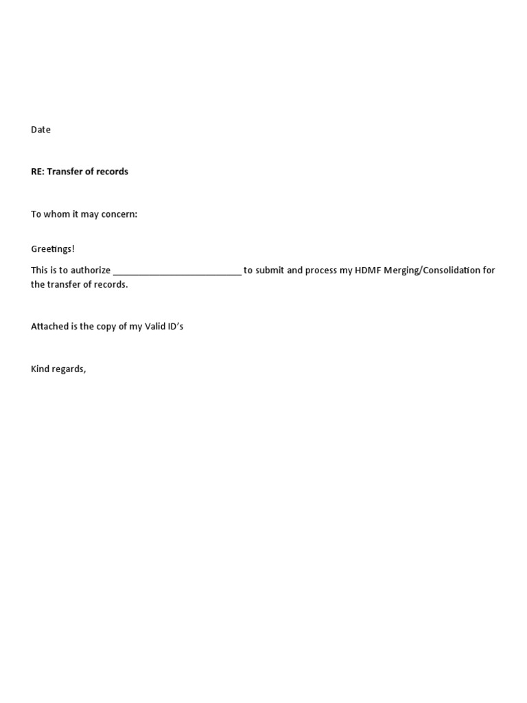 HDMF Record Transfer Authorization Letter | PDF | Finance & Money ...