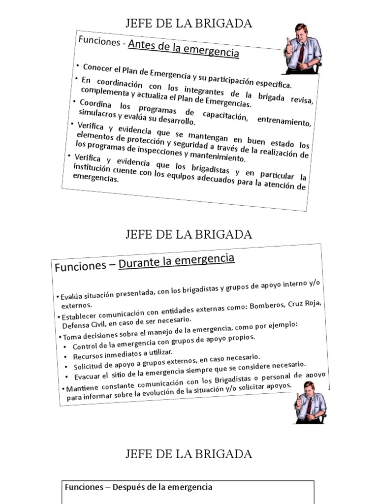 Funciones del Jefe de Brigada de Emergencia | PDF | Primeros auxilios ...