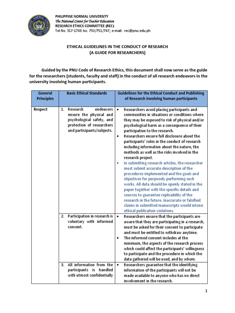 Ethical Guidelines for Researchers | PDF | Informed Consent | Conflict ...