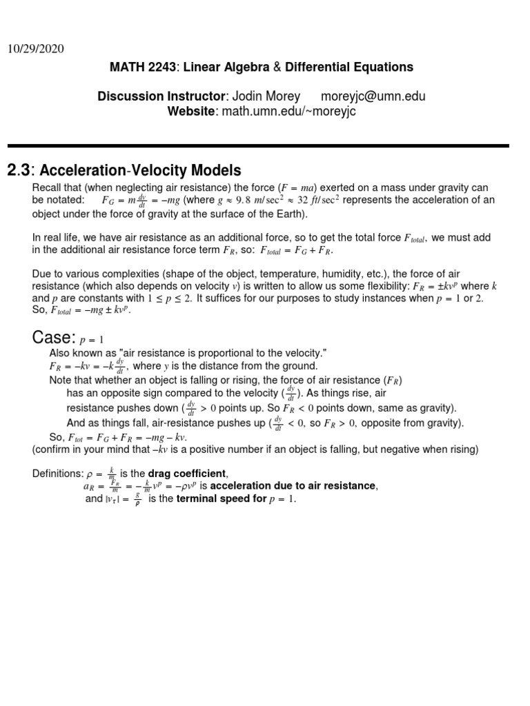Air Resistance and Velocity Models | PDF | Force | Drag (Physics)
