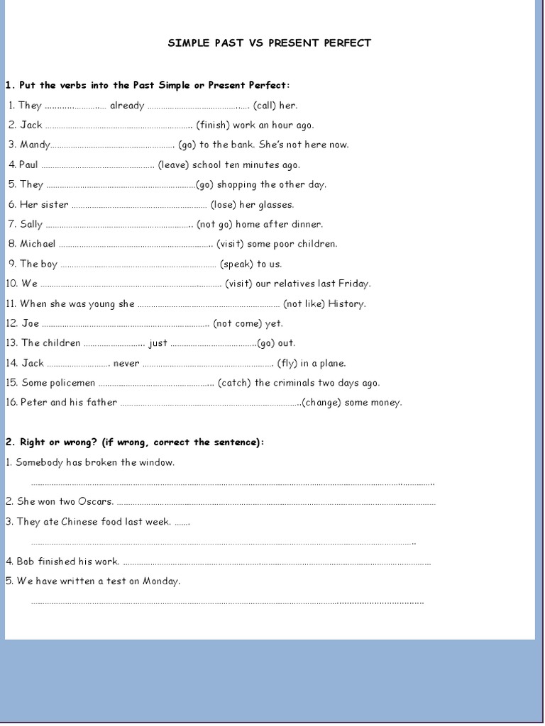 SIMPLE PAST VS PRESENT PERFECT EXERCISES PDF WITH ANSWERS CLASS visual data 8