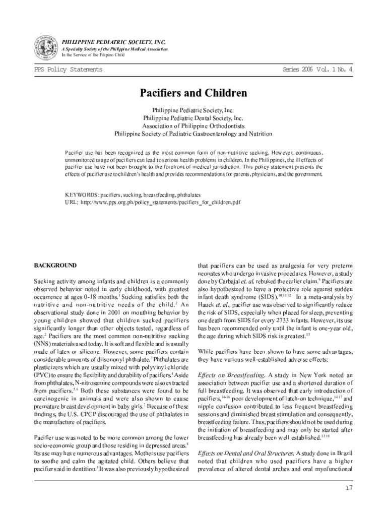 Pacifiers and Children PDF