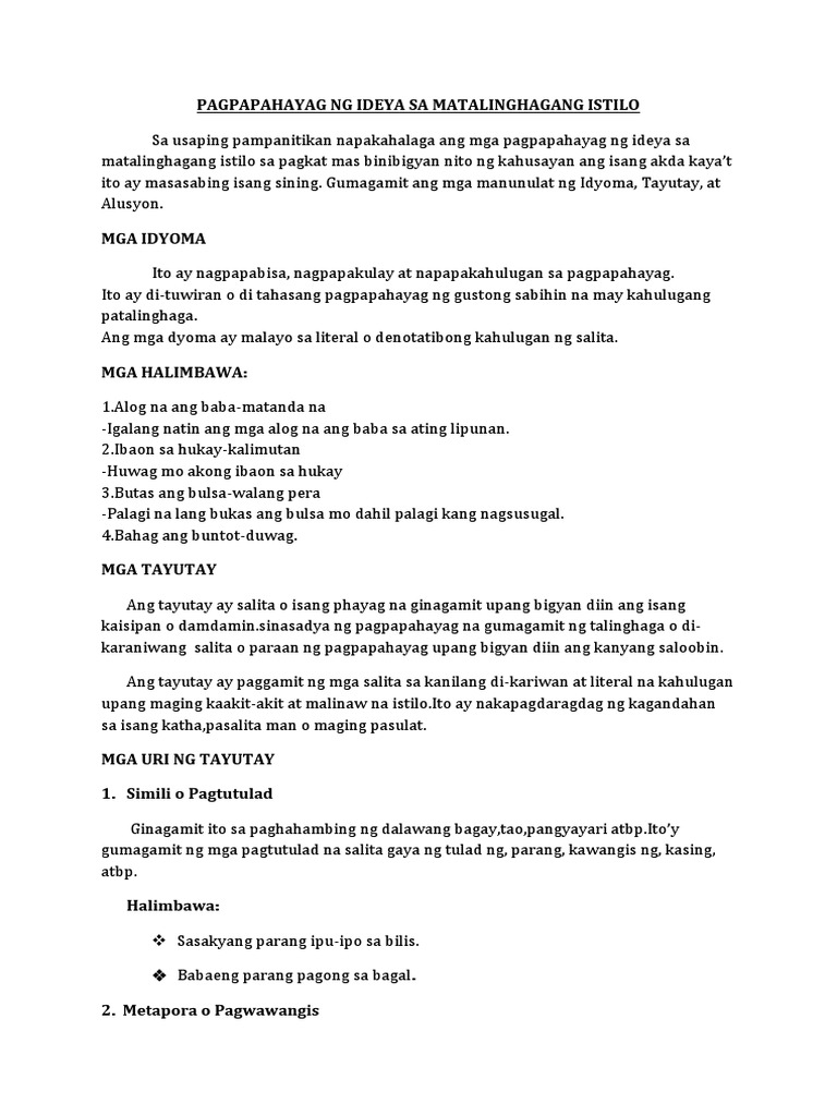 Reviewer in Filipino | PDF