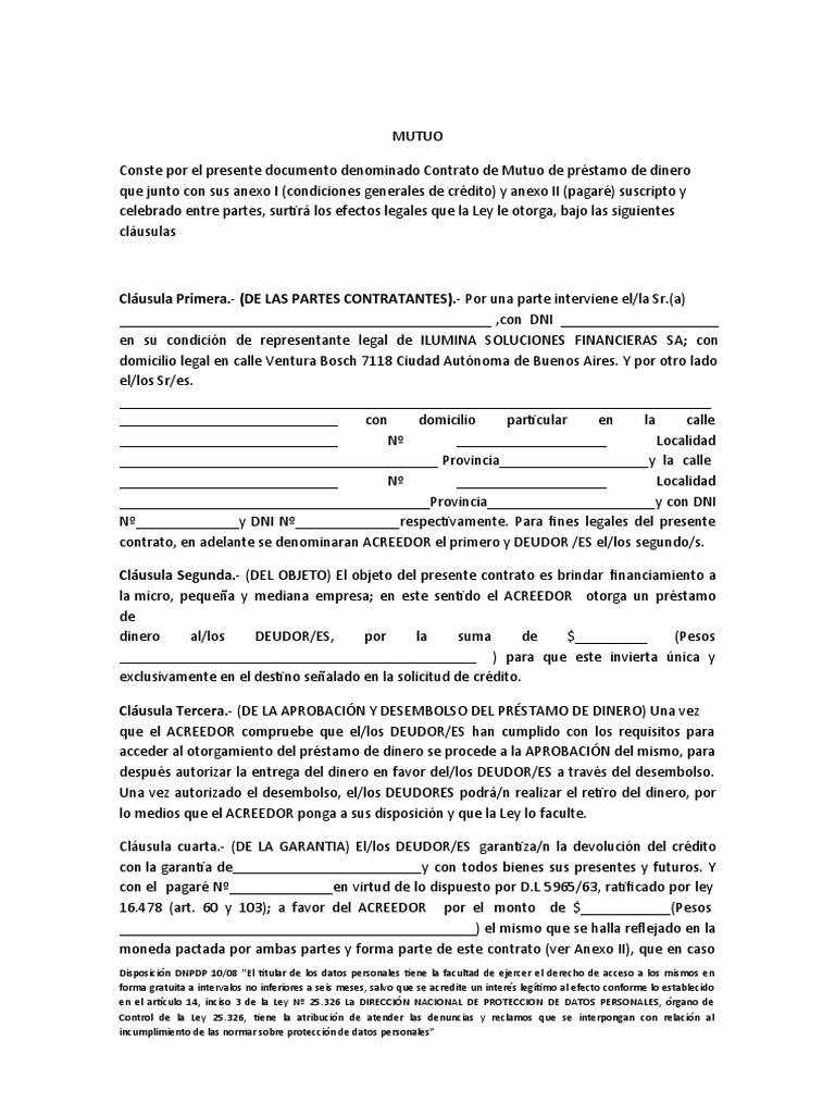 Modelo De Contrato De Mutuo Caracteristicas De La