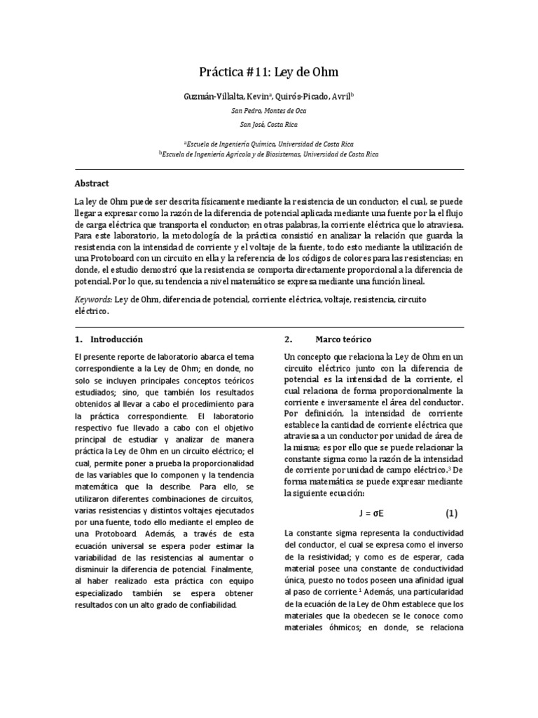 R11. Ley de Ohm Def | PDF | Resistencia Eléctrica y Conductancia ...