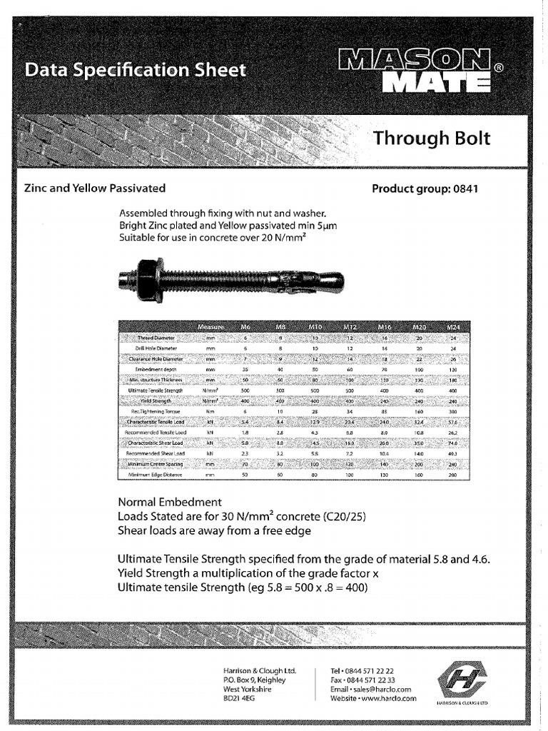 Mason Mate Anchor Bolt Data Spec Sheet | PDF
