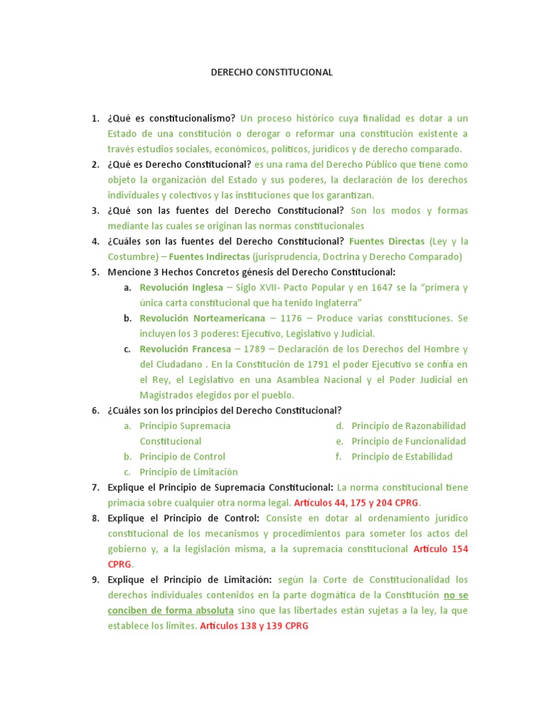 Cuestionario Derecho Constitucional | PDF | Constitución | Ley ...