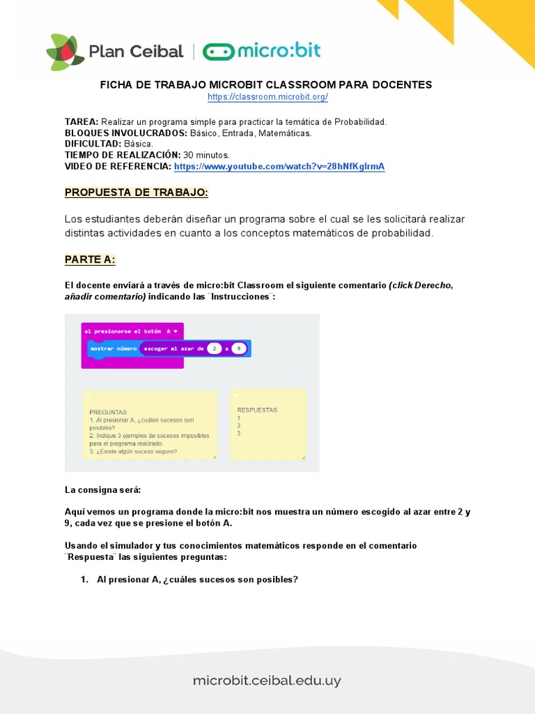Ficha de Trabajo Microbit Classroom para Docentes | PDF