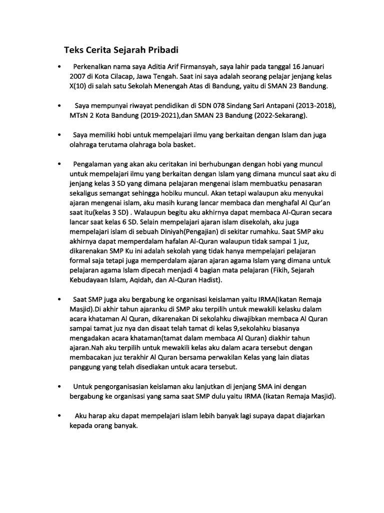 Tugas Cerita Sejarah Pribadi, Aditia Arif. F. | PDF | Kesehatan ...
