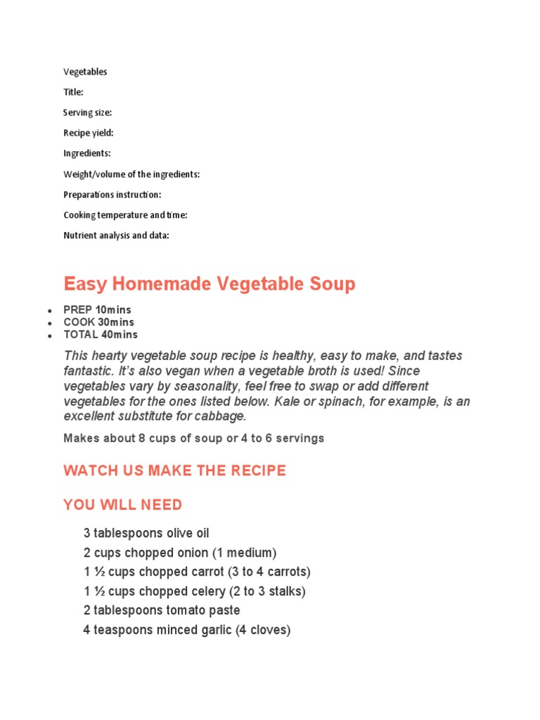 NUTRITIONAL VALUE OF VEGETABLES PDF visual data 8