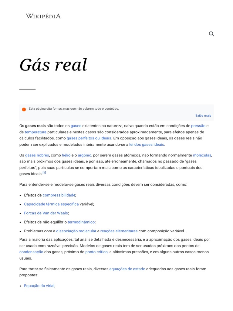Gás Real | PDF | Ciências Físicas | Mecânica de continuidade