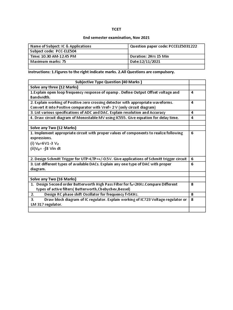 IC & Applications Exam Nov 2021 | PDF