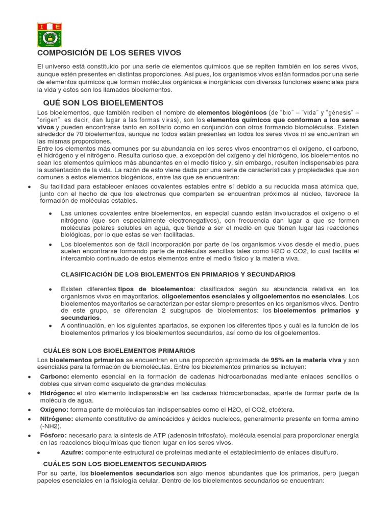 Composición de Los Seres Vivos | PDF | Biomoléculas | Organismos