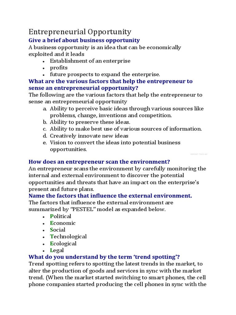Identifying Entrepreneurial Opportunities | PDF | Entrepreneurship ...