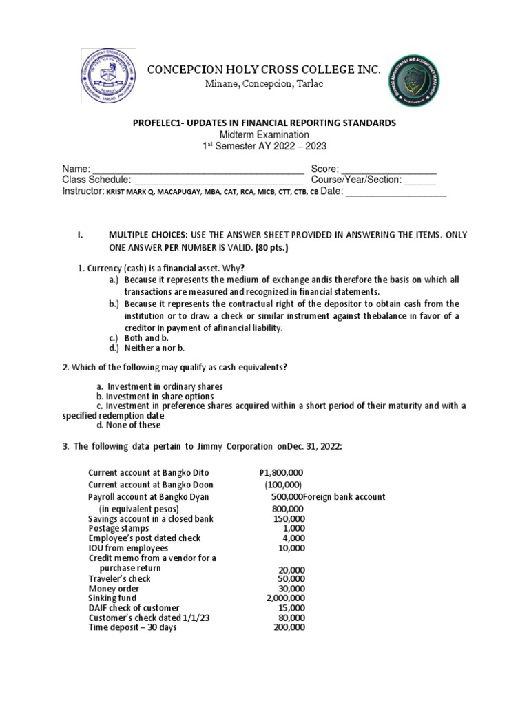 Concepcion Holy Cross College Inc. Midterm Examination Updates in ...