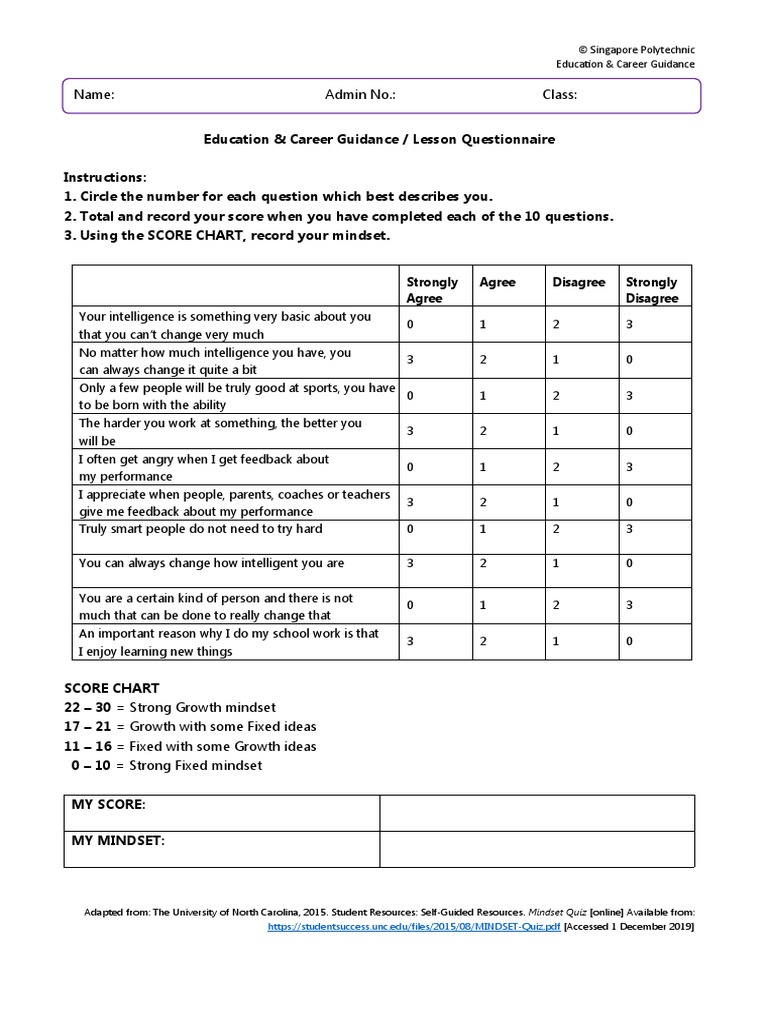 Knowing My Values+Mindset - Questionnaire | PDF | Mindset | Cognitive ...