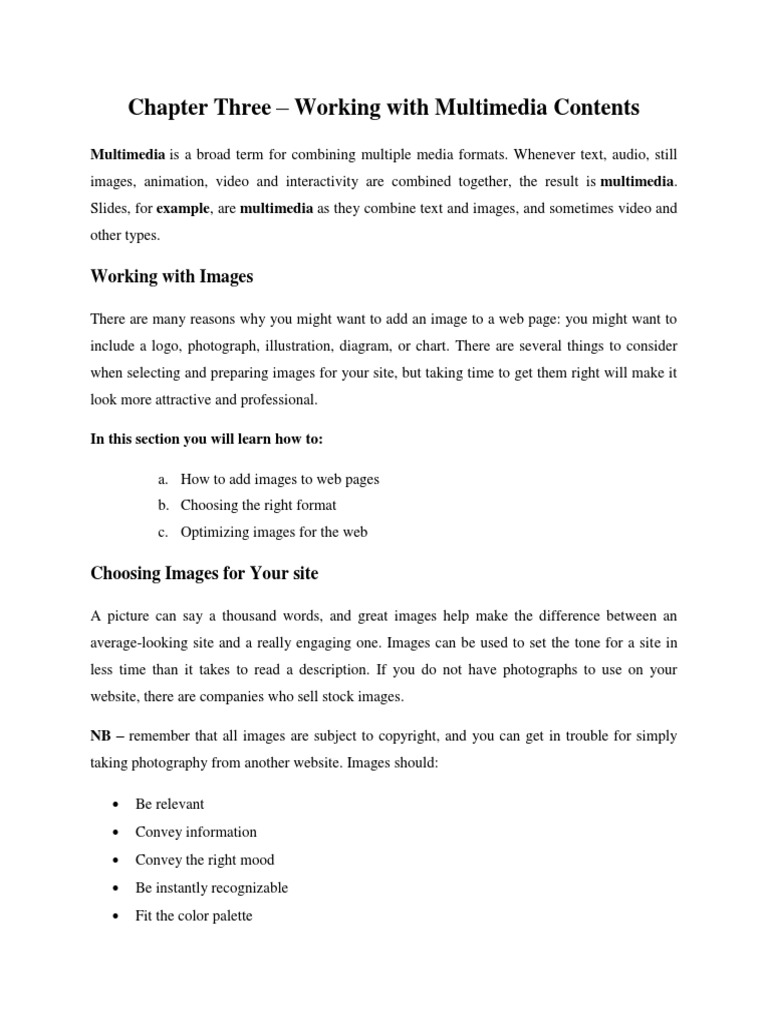 Chapter 3 Working With Multimedia Contents PDF Multimedia Computing