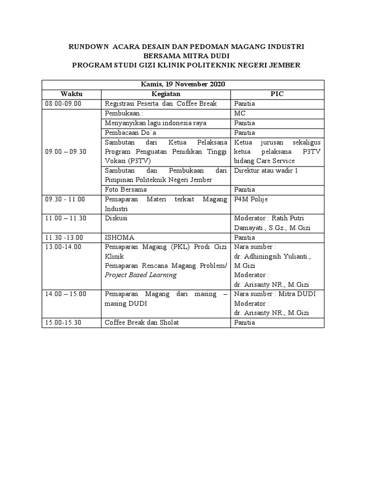 Rundown Penyusunan Desain Dan Pedoman Magang | PDF