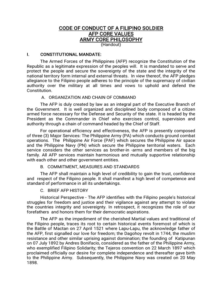 Code of Conduct for Filipino Soldiers | PDF | Courage | Philippines