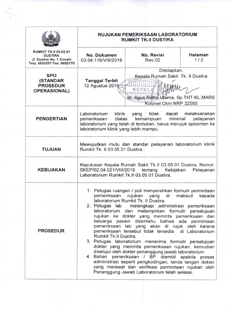 Prosedur Rujukan Laboratorium Dustira | PDF