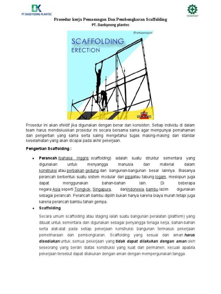 Prosedur Pemasangan Scaffolding Aman | PDF