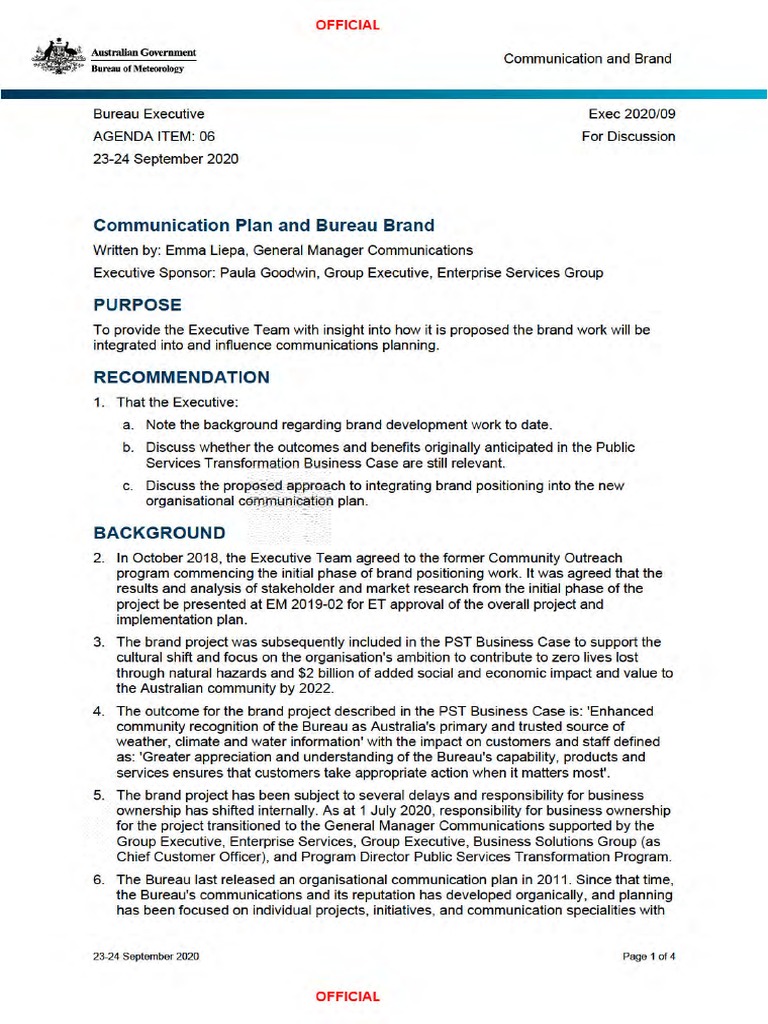 Bureau of Meteorology Administrative Release Document Set A