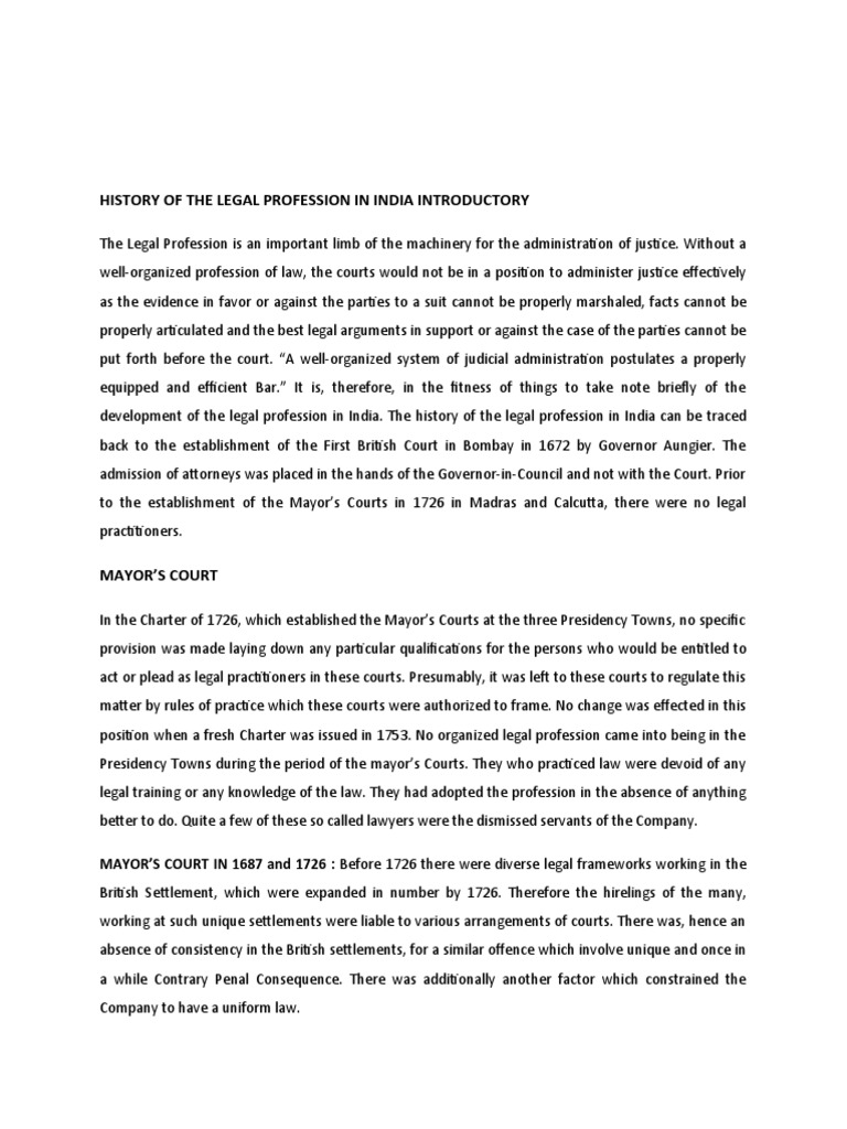 History of legal profession in India from British courts in 1672 | PDF ...