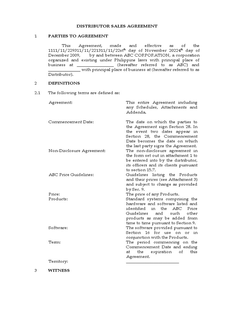 Distributorship Agreement PDF Cost Of Living Letter Of Credit