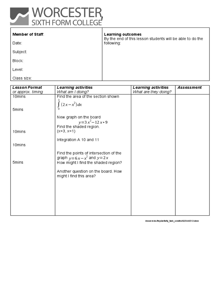 Definite Integration (Area Between Curves) | PDF