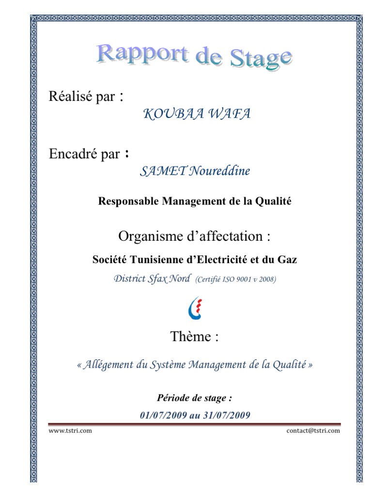 Rapport de Stage STEG  Management de la qualité  Système de