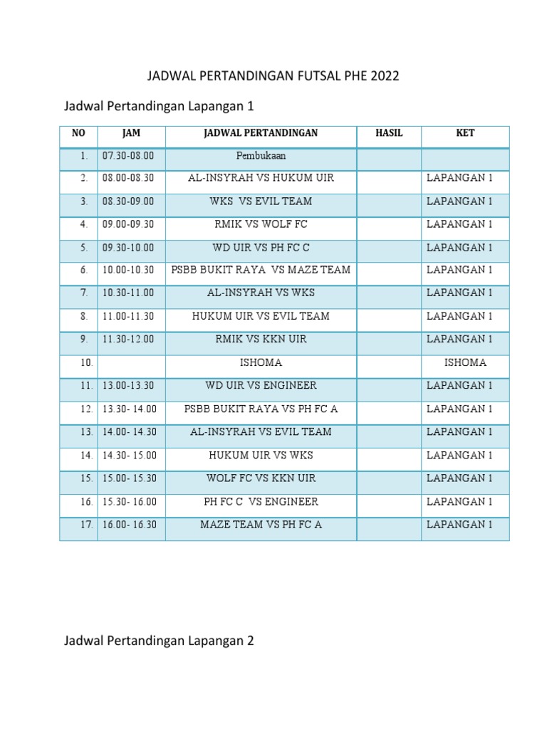 3 Jadwal Pertandingan Futsal 26 Team | PDF