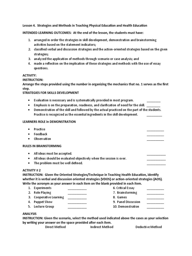 Teaching Strategies in Physical Education | PDF | Teaching Method ...