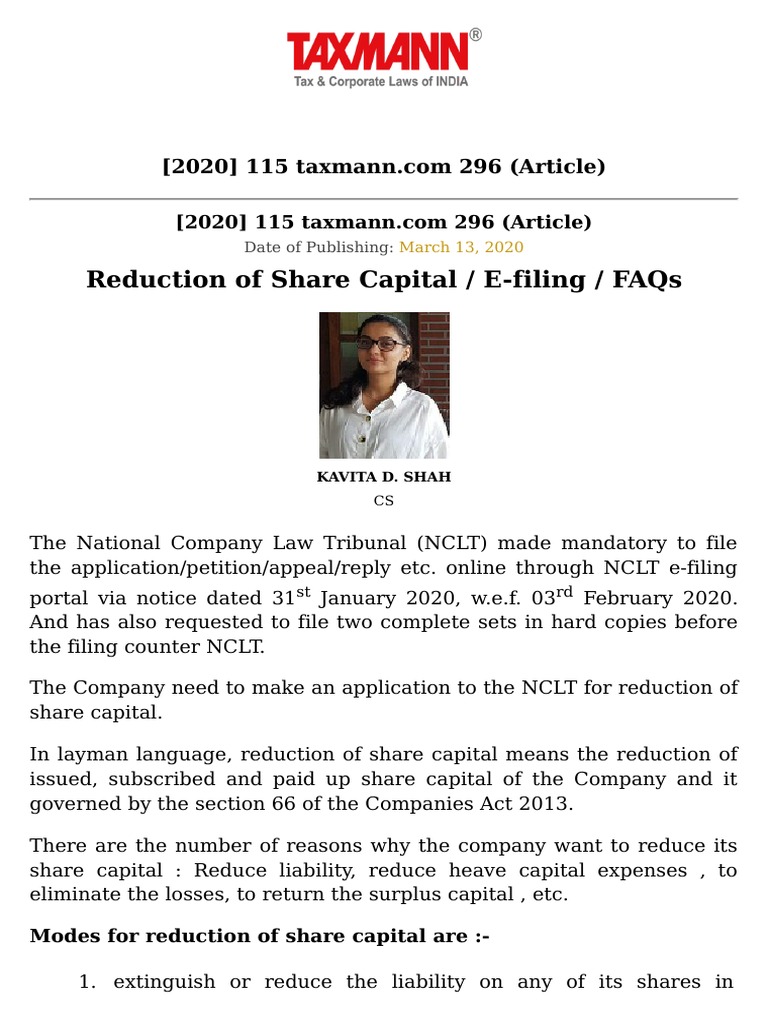 NCLT Share Capital Reduction Procedure | PDF | Valuation (Finance) | Audit