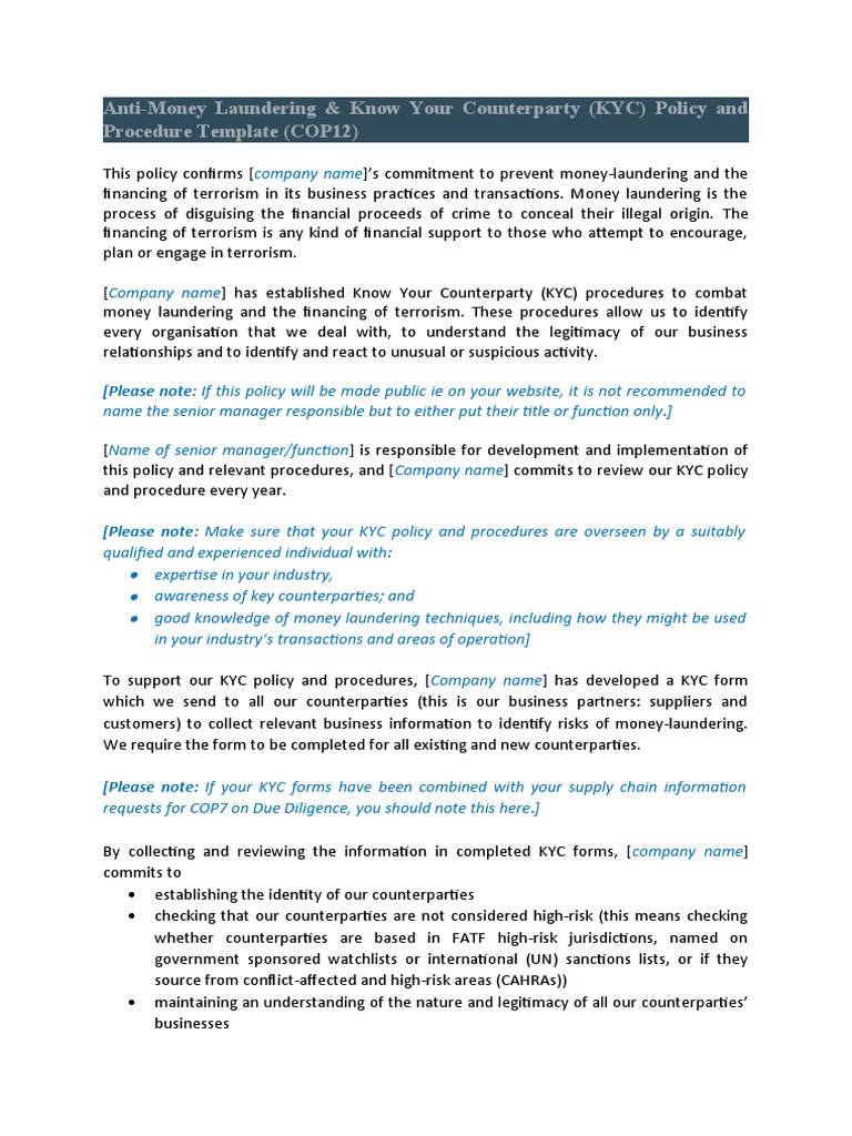 Aml Policy And Procedures Template Anti Money Laundering (AML) Policy