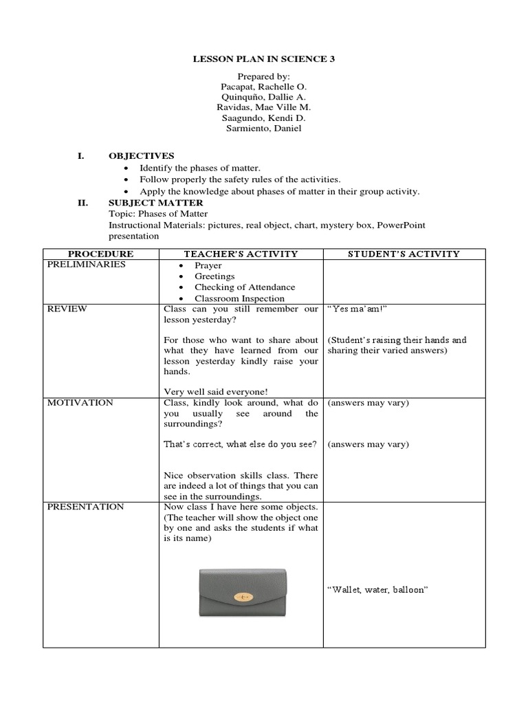 Phases of Matter Lesson Plan | PDF | Matter | Liquids