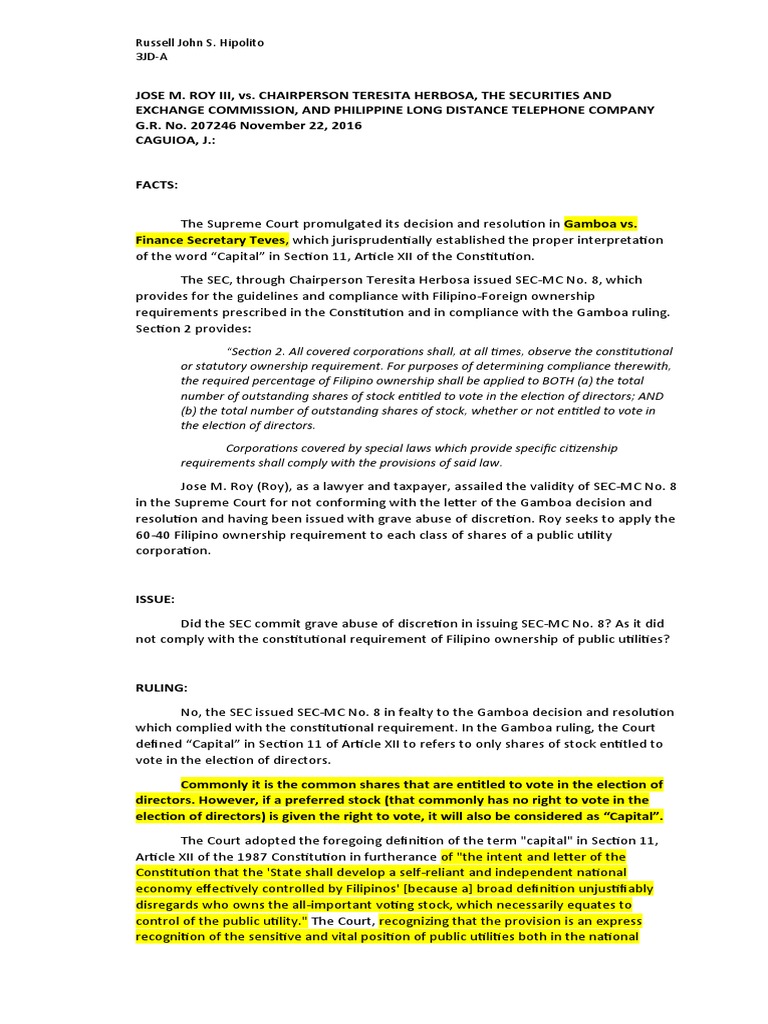 Roy v herbosa g r no 207246 pdf stocks corporations