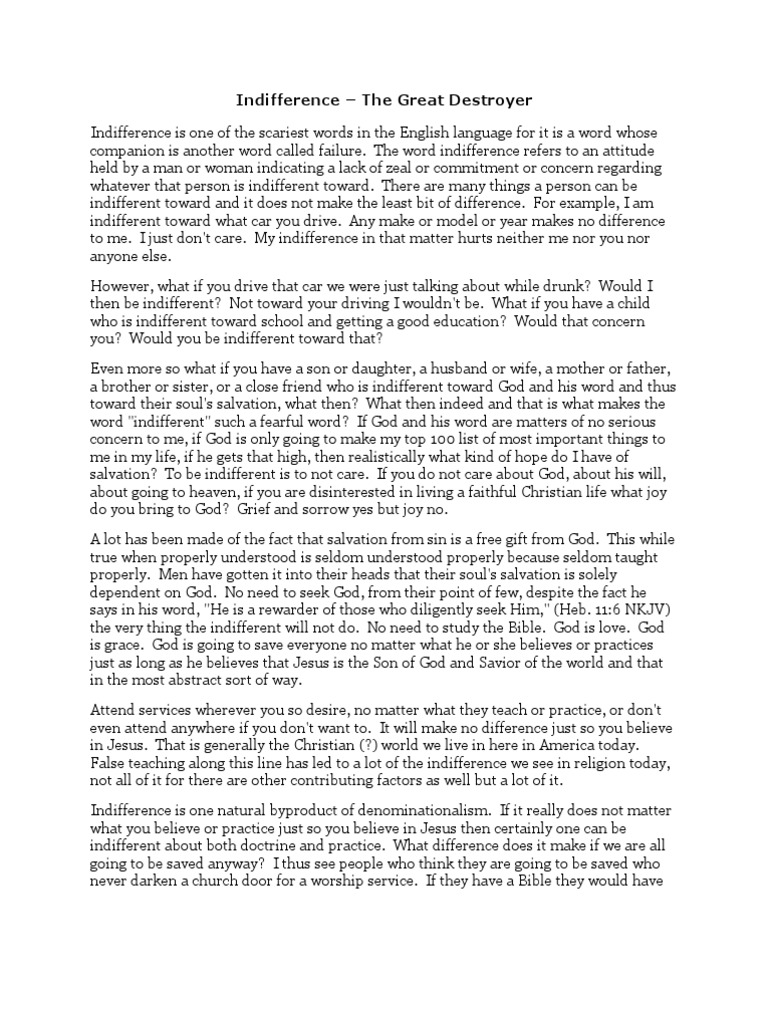 The Sin of Indifference Explained | PDF | Salvation | Repentance