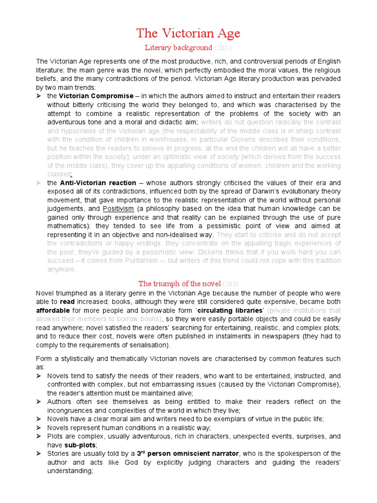 The Victorian Age Literary Background PDF Victorian Literature