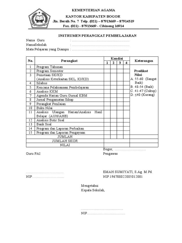Instrumen Pembelajaran dan Supervisi PAI | PDF