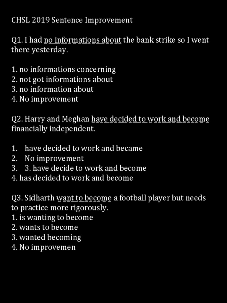 CHSL 2019 Sentence Improvement Quiz | PDF | Language Arts & Discipline ...