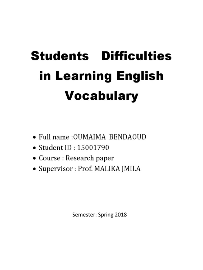Vocabulary Challenges in Learning English | PDF | Vocabulary | Second ...