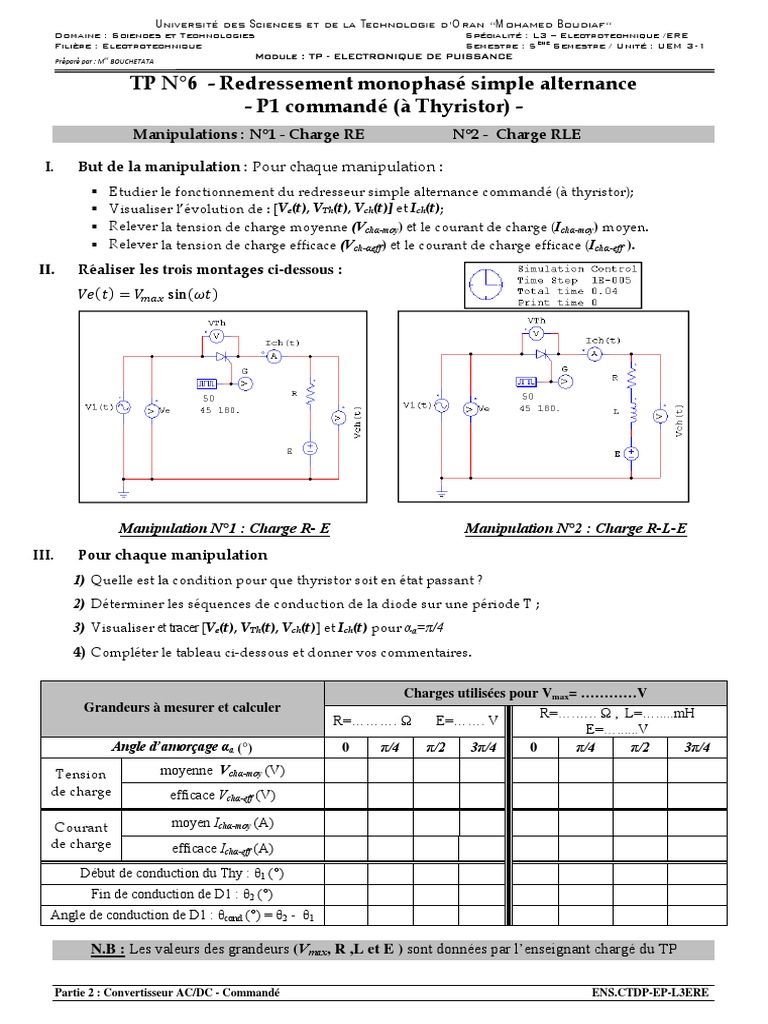 TP6 : Redressement Monophasé Thyristor | PDF | Redresseur | Électronique