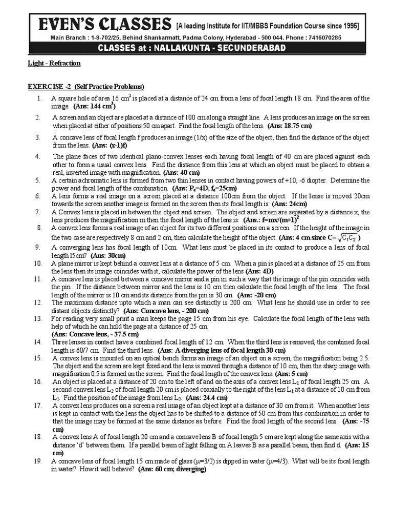 Refraction Assignment Pdf Refraction Refractive Index