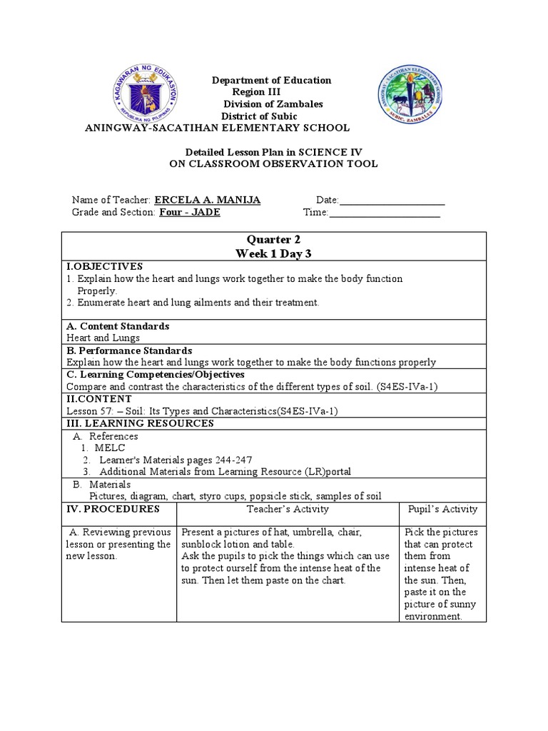 Detailed Lesson Plan In Science For Cot 2021 2022 For Merge Pdf