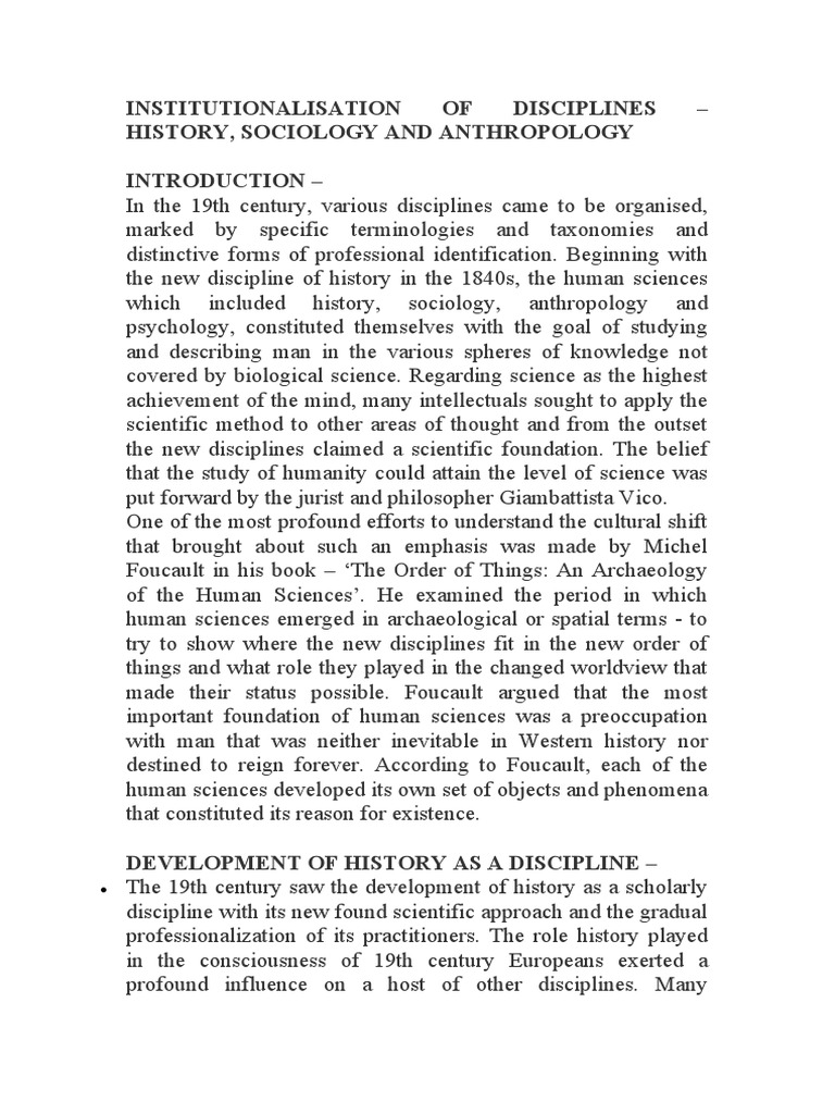 Institutionalisation of Disciplines - History | PDF | Sociology ...