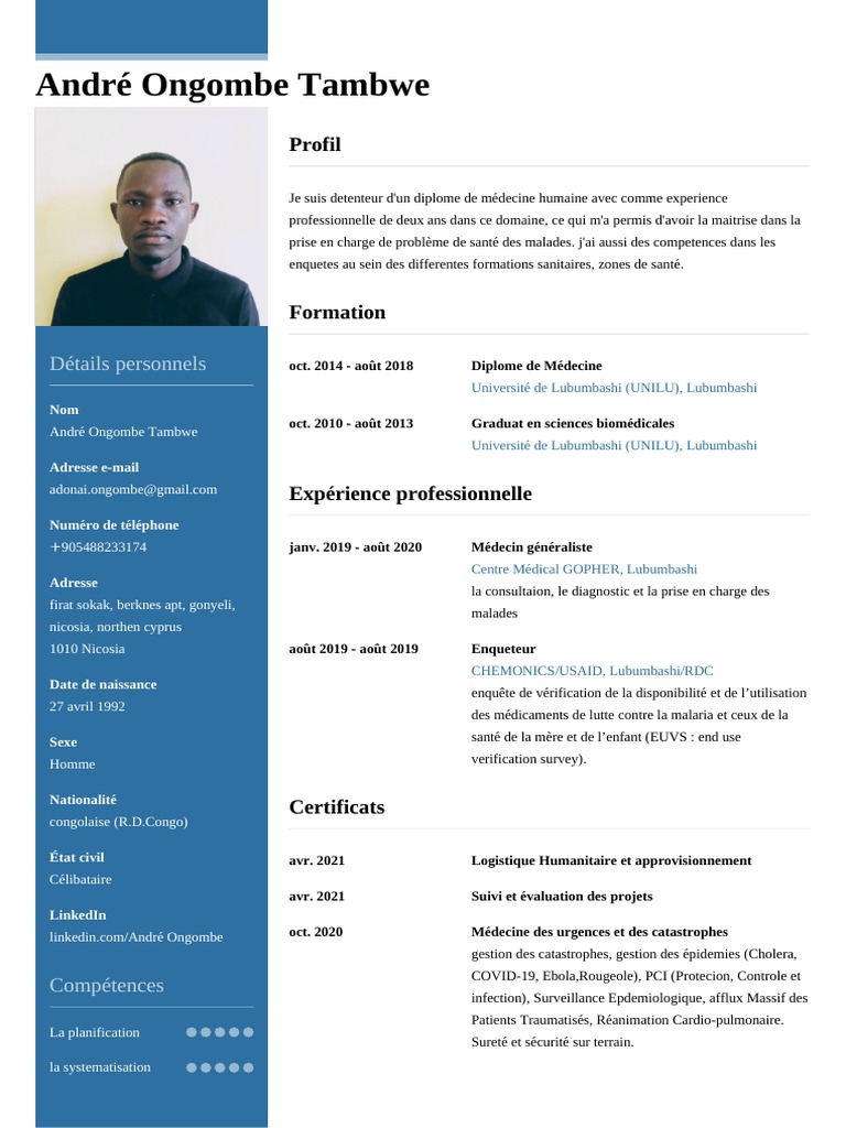 CV de André Ongombe Tambwe | PDF | République démocratique du Congo ...